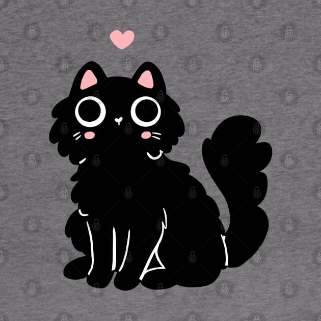 Cute black cat with a pink heart illustration by Yarafantasyart